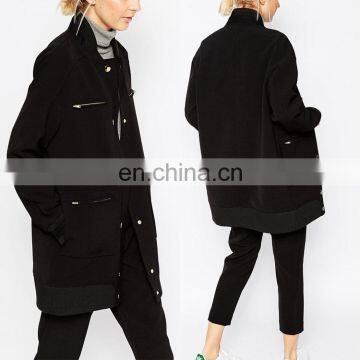 Wholesale latest design plus size long sleeve women winter long coat in black