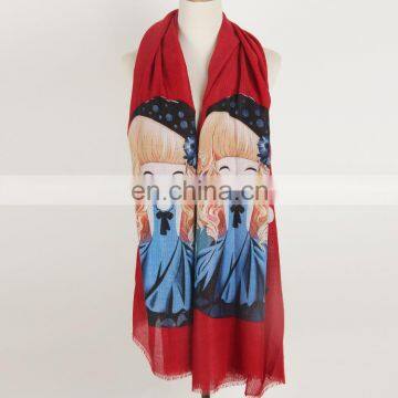 new lovely girl print long scarf china cheap scarf factory