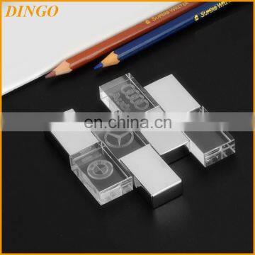 Crystal USB Flash Drive with 3D Logo Laser Printing USB 2.0 4GB 8GB 16GB 32GB Memory Stick Pen Drive Gift box