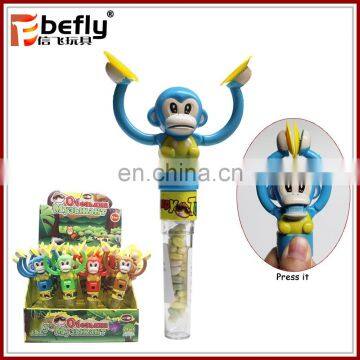 Funny monkey drum tube candy filled in plastic toys