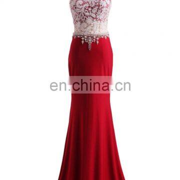 Elegant Lace Mermaid Evening Dress Long 2016 New Arrival High Neck Beaded Satin Prom Dress High Quality Formal party Gowns