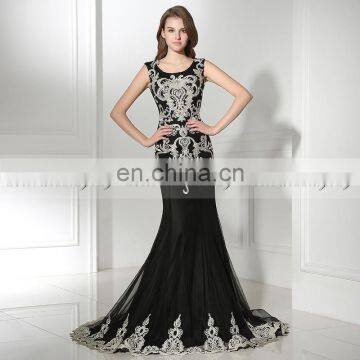 2017 New Arrival Mermaid Embroidered Black Formal Evening Dresses LX385