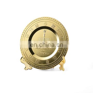 Custom golden round metal commemorative plate wholesale