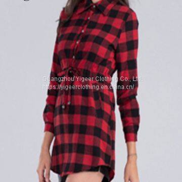 Long Sleeve Plaid Long Ladies' Shirt