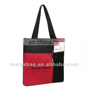 Color Block Polycanvas Bag with Reinforced Knit Stripe Handle Straps