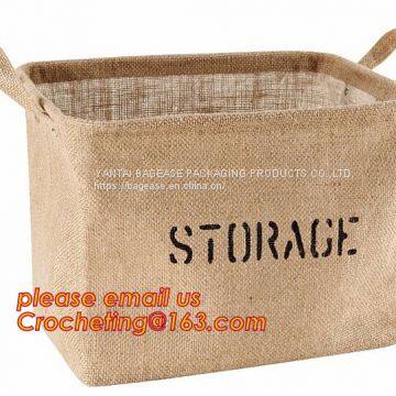 Fabric 3 sets Jute home organization storage basket/boxes stackable for household with cotton handle bagease package