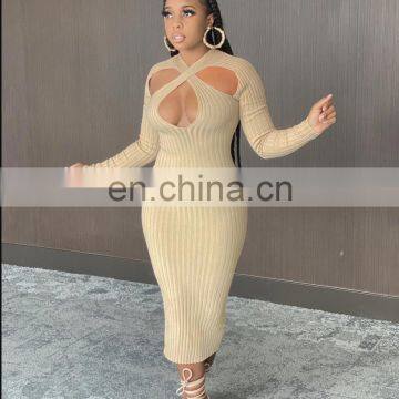 LAITE D2179 New Arrivals Fashion Hollowing Out O-neck Women Casual Dresses Ladies Bodycon Autumn Casual Dresses photo-4