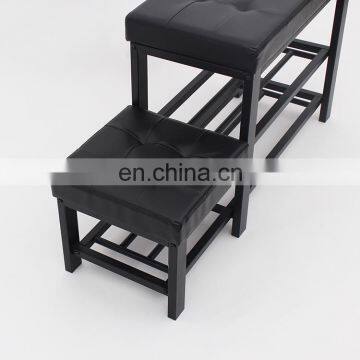 Customized Black PVC Leather Luxury Shoe Rack Ottoman Rectangle Long Double Size Beach With Metal Frame photo-3