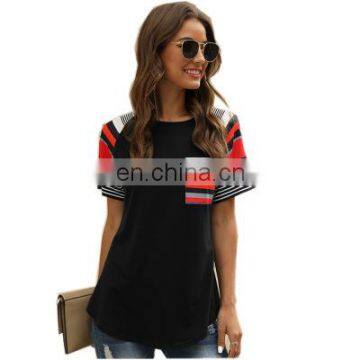 2020 Spring and Summer New Short-sleeved European and American Women's Striped Print Stitching Tops Hot Ladies T-shirts photo-3