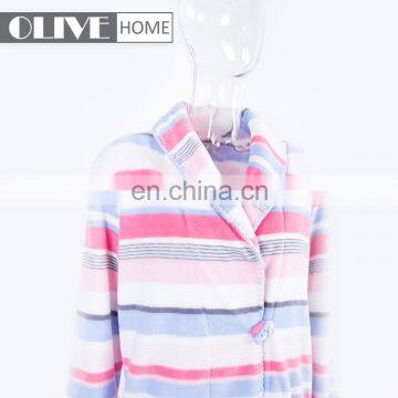 Spring Personalized Super Soft Duplex Printing Striped Coral Fleece Bathrobe With Horn Button photo-3
