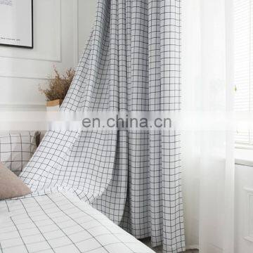 Wholesale Cheap Black White Checked Printing Polyester Sound Proof Shading Blackout Blind Readymade Window Curtain photo-3