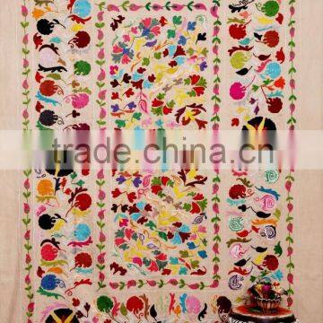 Indian Suzani Fabric Quilt Embroidered Suzani Wall Hanging Hippie Gypsy Suzani Blanket Fabric Quilt