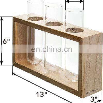 3 Test Flower Bud Vase Kit Glass Plant Terrarium Tubes Test Tube With Wooden Shelf photo-2