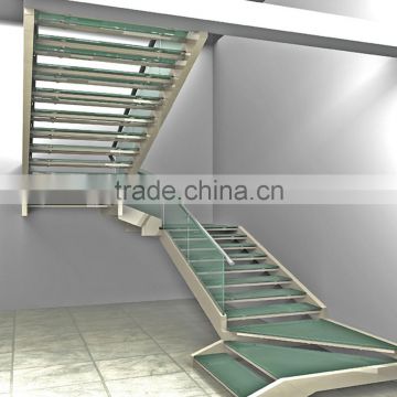 Modern indoor Stairs With Tempered Glass