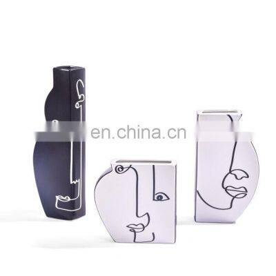 Modern Abstract Nordic Luxury Face Ceramic Flower Vase for Home Decor Accessories