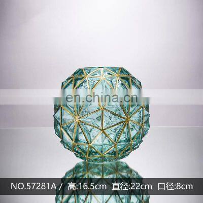 Luxury Modern Glass Gold Line Plated Colored Crystal Flower Vase For Home Decoration photo-5