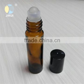 10ml 1/3 oz amber glass roll on bottle with black plastic cap