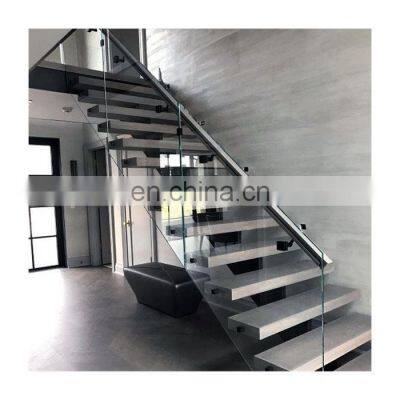 Foshan Factory Solid Beach Wood Treads Single Stringer Straight Stairs With Mono Steel Beam