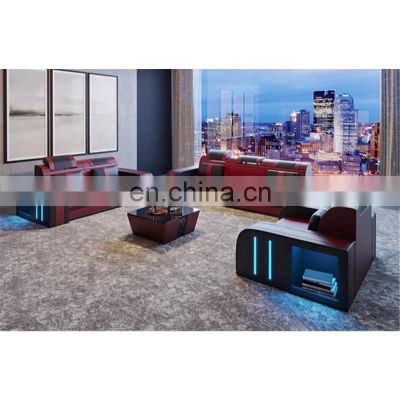 2021 Technology Speaker Top Grain Leather Electric LED Sectional Sofa Set