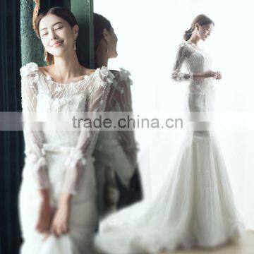 C71644A New Arrival Elegant Lace Sleeves Long Wedding Dress 2016