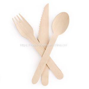 Food Grade Compostable Disposable Wooden Cutlery Utensils Set 16cm Birch Wood Knives