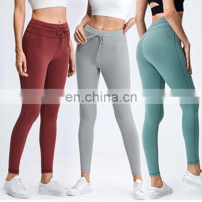 Custom High Waist Best Drawstring Yoga Leggings Waistband Add Elastic Gym Pants Workout Training Wear Tights For Women