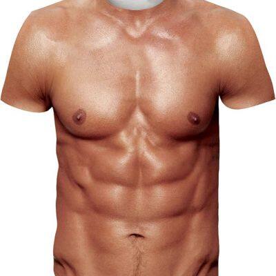 Unisex 3D Fake Abs T Shirts Shredded Chest Printed Short Sleeve Costume Novelty Tees Shirt