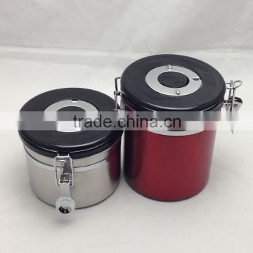 2-Piece Stainless steel coffee canister set with one way off degassing valve 500g 250g coffee