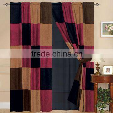 Heavy Patchwork Suede Curtains with 2 Tie Backs