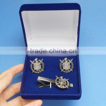 Antique silver Omega Psi Phi cufflinks and tie clip set