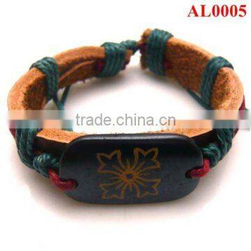 Leather bracelet diy handmade with cords and a black ox bone AL0005