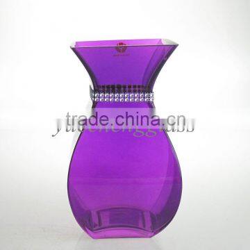 Beautiful flared long-neck glass vase with bling for home decoration wholesale