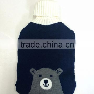 2015 new design embroidery cute bear knitted hot water bottle cover