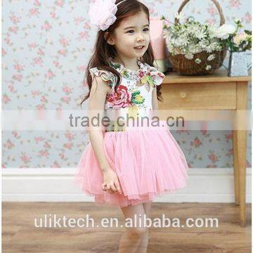 kids clothes manufacturer 2015 spring girls rose dress joint pink children tutu skirt for girls princess lace dress