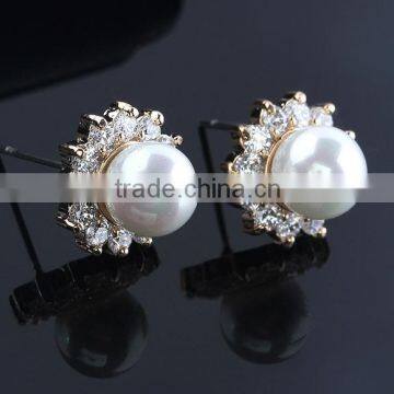 High Qulity Big Round Pearl WithZircon Gold Plated Stud Sterling-Silver-Jewelry Earrings Elegant Fashion Bijoux Jewelry photo-3