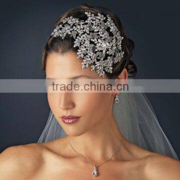 Vintage Couture Leaves Side Accented Crystal Bridal Faceframer Headband