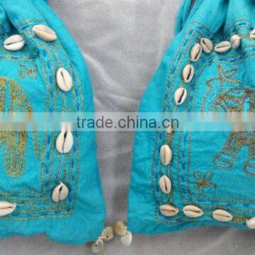 100 % Cotton Banjara Potli Bag With Elephant Design and Shells Ibiza Bag