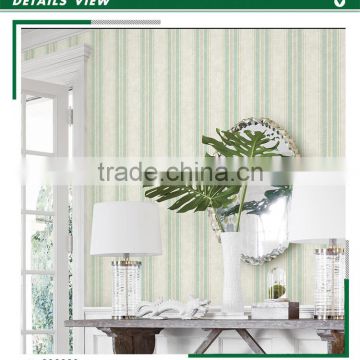 discounted printing non woven wallpaper, green simple vertical stripe wallcovering for tv background , nice wall decal maker