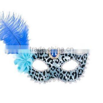 blue masquerade party mask with feather