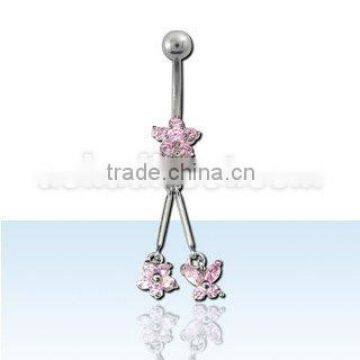 Dangling Cubic Zirconia flower belly jewelry