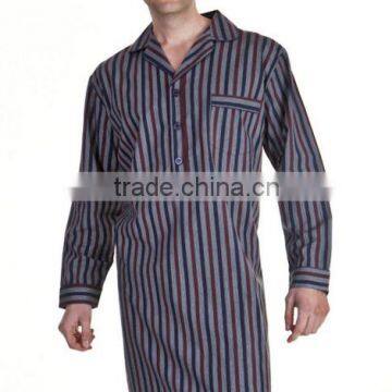Hot Sale Men's Thermal Long Sleeve Cotton Check Knitted Stripe Nightshirt