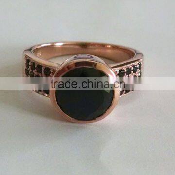 Black spinel solitaire ring - 925 sterling silver (rose gold plated)