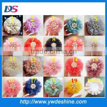 2013 New design wholesale DIY handmade Cloth flower fabric flower chiffon pearl diamond flowers by hand H-254