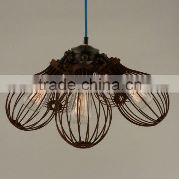 Steampunk | Rusted Pendant | Five Cage Lights | Industrial Style Chandelier Lighting