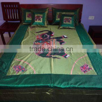 Elephant Silk Bedspread Designer Indian Silk Bedcover