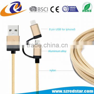 High Quality 2 in 1 Nylon Fast Charging Cable For Iphone 6s