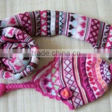 Christmas Knitted Winter Scarf And Hat With Braids And Pom Pom Set For Girls China Wholesale