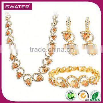 2016 Brand New Zircon Orange Gold Pakistani Artificial Bridal Jewelry Sets