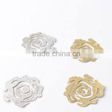 New design custom iron on heat transfer flower glitter motif patch