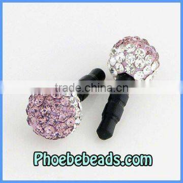 Wholesale Lavender &White Two Tone Crystal Ball Earphone Dust Cap Plug Dustproof Jack For Iphone Mobile Phone MDP-P1005